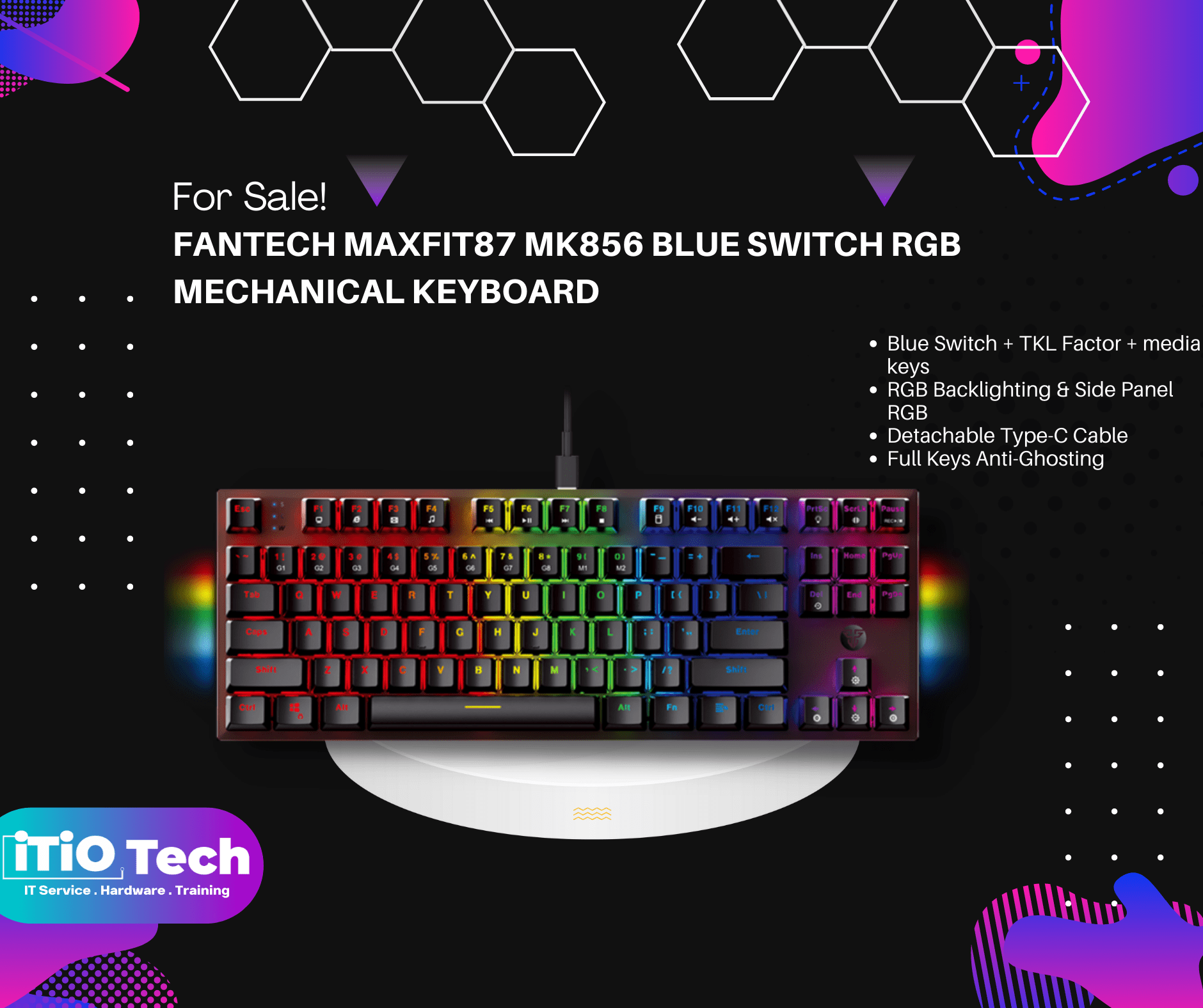 Fantech MAXFIT87 MK856 Blue Switch RGB Mechanical Keyboard ITIO Tech